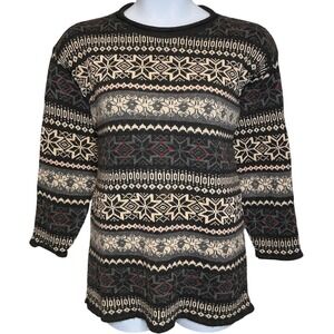 Vintage Keren Womens Fair Isle Snowflake Knit Sweater Sz M Crew Neck‎ Oversized